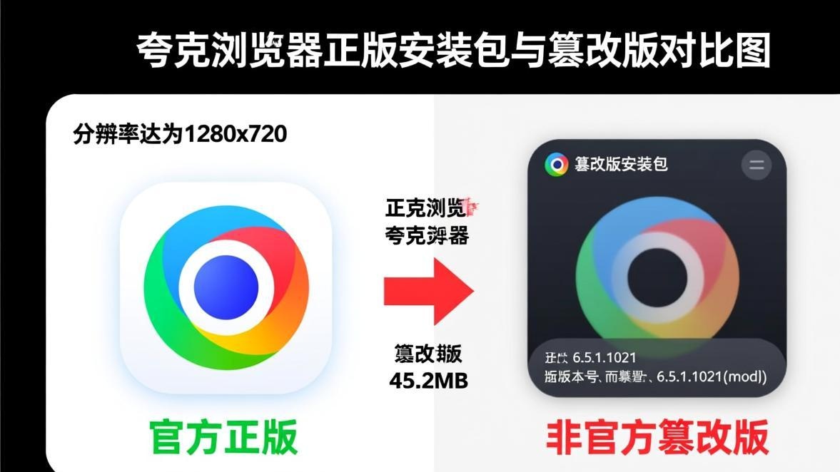 夸克浏览器正版与山寨版界面和图标对比图